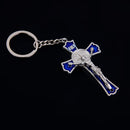 Blue Crucifix Jesus Keyring Holy Cross Key Ring Religious Catholic Gift