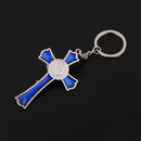 Blue Crucifix Jesus Keyring Holy Cross Key Ring Religious Catholic Gift