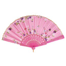 Flowers Folding Hand Fan Handheld Dancing Fan Wedding Party Decors Gift-Pink