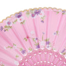 Flowers Folding Hand Fan Handheld Dancing Fan Wedding Party Decors Gift-Pink