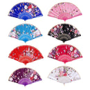 Flowers Folding Hand Fan Handheld Dancing Fan Wedding Party Decors Gift-Pink
