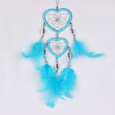 Handmade Blue Feathers Double Heart Dream Catcher Car Wall Hanging Decoration