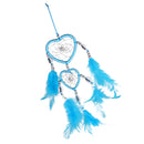 Handmade Blue Feathers Double Heart Dream Catcher Car Wall Hanging Decoration