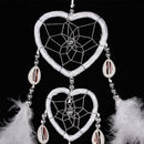 Handmade White Feathers Double Heart Dream Catcher Wall Hanging Decoration