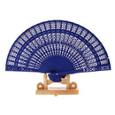 Vintage Wood Hollow Carved Hand Fan Foldable Fan - Blue