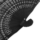 Vintage Wood Hollow Carved Hand Fan Foldable Fan - Black
