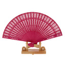 Vintage Wood Hollow Carved Hand Fan Foldable Fan - Fuchsia