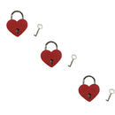 Vintage Antique Style Small Padlock Heart Shaped With Keys -Red