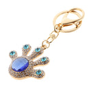 Fashionable Crystal Rhinestone Charms Cartoon Palm Design Pendant Keychain Key Ring Bag Keyfob Handbag Hanging Decor Gift Blue