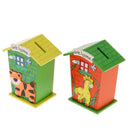 Wooden Cartoon House Money Box for Coins Cash Children Piggy Bank Saving New