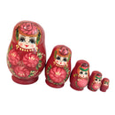 Set of 5pcs Red Painted Wooden Nesting Dolls Matryoshka Russian Doll Childrens Gift