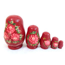 Set of 5pcs Red Painted Wooden Nesting Dolls Matryoshka Russian Doll Childrens Gift