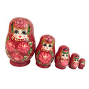 Set of 5pcs Red Painted Wooden Nesting Dolls Matryoshka Russian Doll Childrens Gift