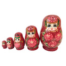 Set of 5pcs Red Painted Wooden Nesting Dolls Matryoshka Russian Doll Childrens Gift