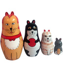 Set of 5pcs Painted Wooden Cat Family Nesting Dolls Matryoshka Russian Doll Kids Gift