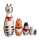 Set of 5pcs Painted Wooden Cat Family Nesting Dolls Matryoshka Russian Doll Kids Gift
