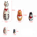 Set of 5pcs Painted Wooden Cat Family Nesting Dolls Matryoshka Russian Doll Kids Gift
