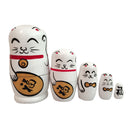 5 Wooden Matryoshka Matrioshka Russian Nesting Dolls Fortune Cat Set White