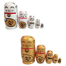 5 Wooden Matryoshka Matrioshka Russian Nesting Dolls Fortune Cat Set White