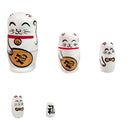 5 Wooden Matryoshka Matrioshka Russian Nesting Dolls Fortune Cat Set White