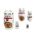 5 Wooden Matryoshka Matrioshka Russian Nesting Dolls Fortune Cat Set White
