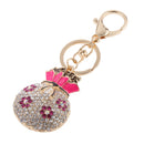Rhinestone Crystal Bag Pendant Plum Flower Money Bags Pendant Keyring Keychain Handbag Hook Holder Plum Red
