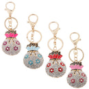 Rhinestone Crystal Bag Pendant Plum Flower Money Bags Pendant Keyring Keychain Handbag Hook Holder Plum Red