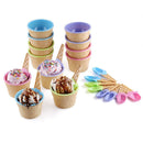 Orange Children's Colorful Plastic Ice Cream Cone Bowl Set with Matching Spoon Fun Sundae Dish Dessert Snack Bowl Kids Summer Party