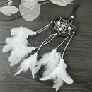 Mini Brown Circular White Feather Dream Catcher for Car Hanging Decor