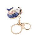 Fashion Rhinestone Crystal Blue Carp Fish Charm Purse Bag Key Ring Keychain Keyfob
