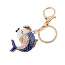 Fashion Rhinestone Crystal Blue Carp Fish Charm Purse Bag Key Ring Keychain Keyfob
