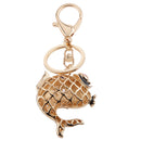 Fashion Rhinestone Crystal Blue Carp Fish Charm Purse Bag Key Ring Keychain Keyfob