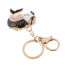 Fashion Rhinestone Crystal Black Carp Fish Charm Purse Bag Key Ring Keychain Keyfob