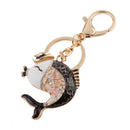 Fashion Rhinestone Crystal Black Carp Fish Charm Purse Bag Key Ring Keychain Keyfob