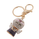 Fashion Rhinestone Crystal Purple Angel Charm Purse Bag Key Ring Keychain Keyfob