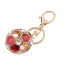 Fashion Rhinestone Crystal Red Football Soccer Charm Purse Bag Key Ring Keychain Keyfob