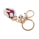 Fashion Rhinestone Crystal White Football Goalkeeper Glove Charm Purse Bag Key Ring Keychain Keyfob