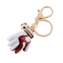 Fashion Rhinestone Crystal White Football Goalkeeper Glove Charm Purse Bag Key Ring Keychain Keyfob