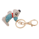 Fashion Rhinestone Crystal Blue Dog Charm Purse Bag Key Ring Keychain Keyfob