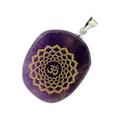 Engraved Amethyst Chakra Reiki Energy Healing Crystal Jewellery Pendant