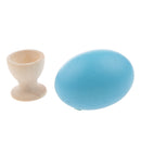 Wooden Easter Simulated Egg w/ Stand Home Decor Pretend Play Toy Gift Light Blue