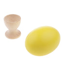 Wooden Easter Simulated Egg w/ Stand Home Decor Kids Pretend Play Toy Gift Yellow