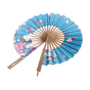 Folding Elegant Silk Bamboo Hand Fan Wedding & Party Decoration Favors Windmill Fan Azure