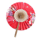 Silk Blossom Hand Fan 8" Red Surface Folding Purse Bamboo Windmill Fan