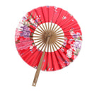 Silk Blossom Hand Fan 8" Red Surface Folding Purse Bamboo Windmill Fan