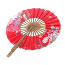Silk Blossom Hand Fan 8" Red Surface Folding Purse Bamboo Windmill Fan