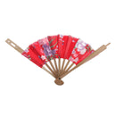 Silk Blossom Hand Fan 8" Red Surface Folding Purse Bamboo Windmill Fan