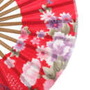 Silk Blossom Hand Fan 8" Red Surface Folding Purse Bamboo Windmill Fan