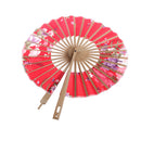 Silk Blossom Hand Fan 8" Red Surface Folding Purse Bamboo Windmill Fan
