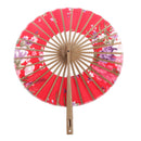 Silk Blossom Hand Fan 8" Red Surface Folding Purse Bamboo Windmill Fan